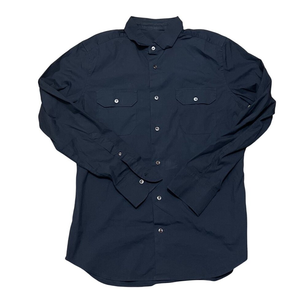 SLOWEAR Mens Navy Button-Up Shirt With Dual Chest Pockets Size 39 Made In Italy